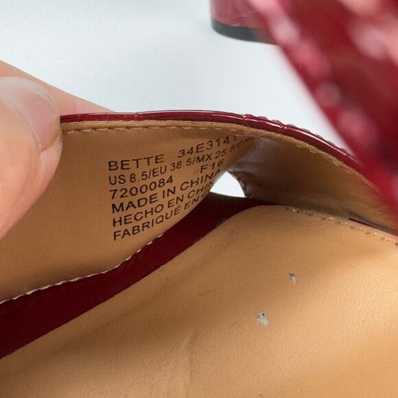 Calvin Klein Red Croc Leather Block Platform Heels Gold Buckle Size 8.5 - Picture 10 of 10